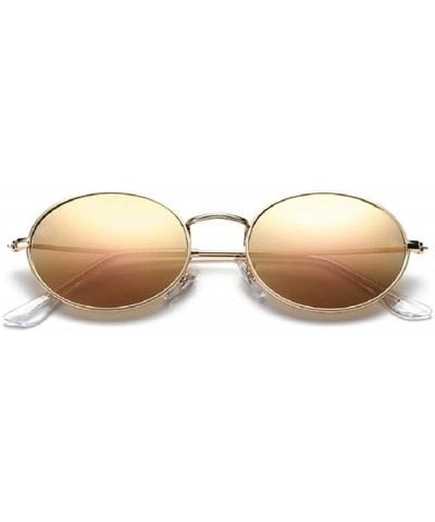 Oval Oval Sunglasses Vintage Round for Men and Women Metal Frame Tiny Sun - Gold & Pink - CC18R8XDE9K $15.12