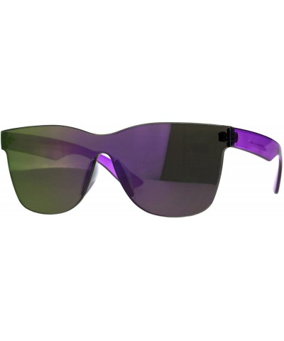 Square Monoblock Rimless Sunglasses Thick Square Plastic Frame Unisex Shades - Purple (Purple Mirror) - CE18GUTXCLI $13.62