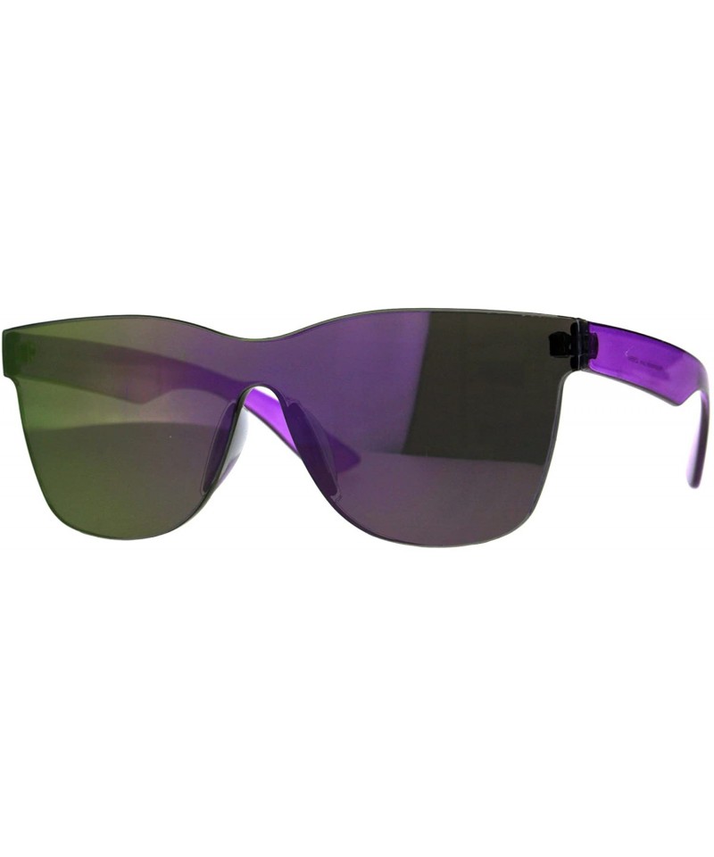 Square Monoblock Rimless Sunglasses Thick Square Plastic Frame Unisex Shades - Purple (Purple Mirror) - CE18GUTXCLI $24.39