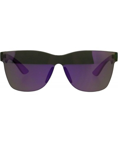 Square Monoblock Rimless Sunglasses Thick Square Plastic Frame Unisex Shades - Purple (Purple Mirror) - CE18GUTXCLI $13.62