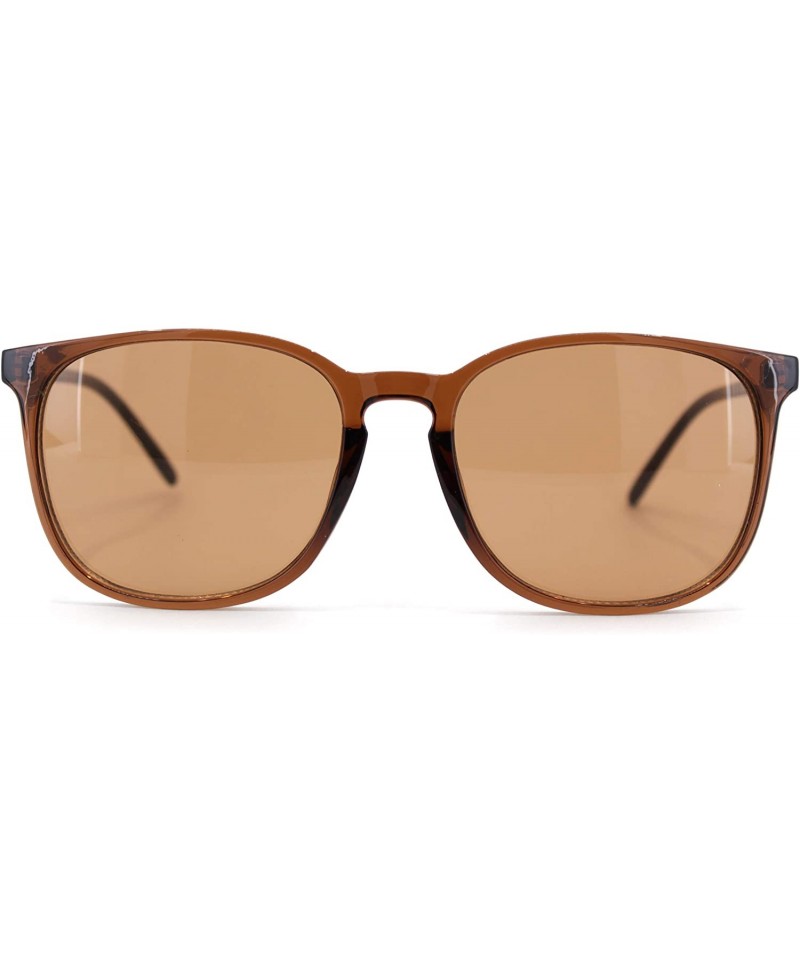 Rectangular Womens Boyfriend Style Thin Horn Rim Keyhole Sunglasses - All Brown - CS18U0KSKRS $8.87