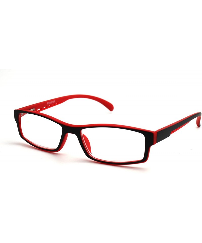 Rectangular Soft Matte Black w/ 2 Tone Reading Glasses Spring Hinge 0.74 Oz - Matte Black Red - CA12C1Y0E4B $19.46