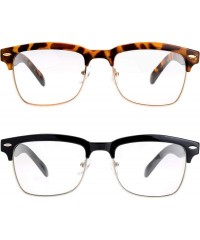 Round Semi Rimless Sunglasses Women Men Retro Brand Sun Glasses - Gift Box Package - C21-tortoise & Shiny Black- Clear - C318...