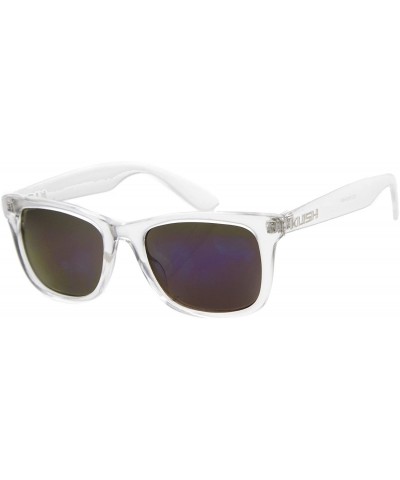 Wayfarer KUSH Horn Rimmed Sunglasses With UV400 Protected Mirrored Lens - Clear / Purple - CW122XJP5A1 $10.26