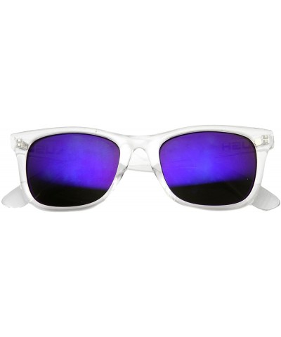 Wayfarer KUSH Horn Rimmed Sunglasses With UV400 Protected Mirrored Lens - Clear / Purple - CW122XJP5A1 $10.26