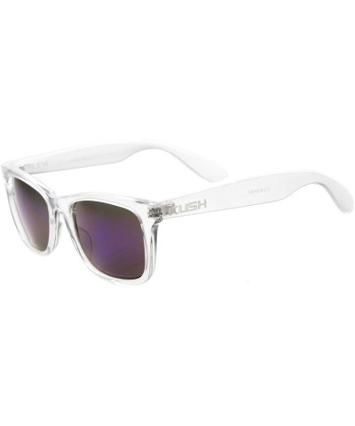 Wayfarer KUSH Horn Rimmed Sunglasses With UV400 Protected Mirrored Lens - Clear / Purple - CW122XJP5A1 $10.26