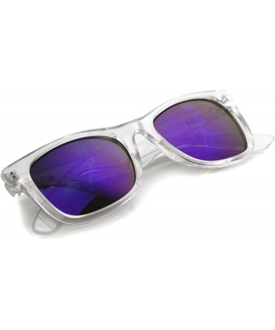 Wayfarer KUSH Horn Rimmed Sunglasses With UV400 Protected Mirrored Lens - Clear / Purple - CW122XJP5A1 $10.26
