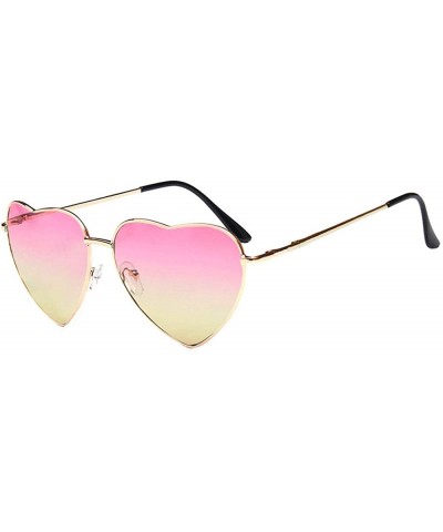 Round Vintage Heart Shape Sunglasses UV400 Color Coated Metal Frame Eyewear - Pink Yellow - C819CD3XO36 $22.74