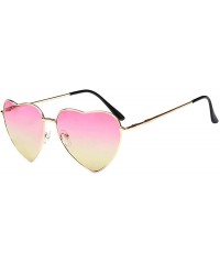 Round Vintage Heart Shape Sunglasses UV400 Color Coated Metal Frame Eyewear - Pink Yellow - C819CD3XO36 $11.67