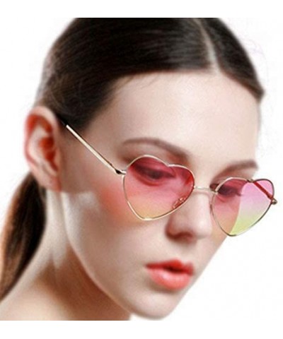 Round Vintage Heart Shape Sunglasses UV400 Color Coated Metal Frame Eyewear - Pink Yellow - C819CD3XO36 $11.67