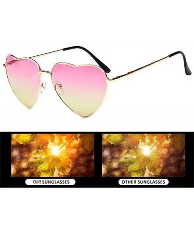 Round Vintage Heart Shape Sunglasses UV400 Color Coated Metal Frame Eyewear - Pink Yellow - C819CD3XO36 $11.67