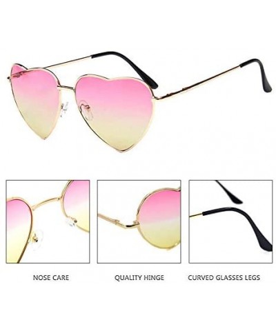 Round Vintage Heart Shape Sunglasses UV400 Color Coated Metal Frame Eyewear - Pink Yellow - C819CD3XO36 $11.67