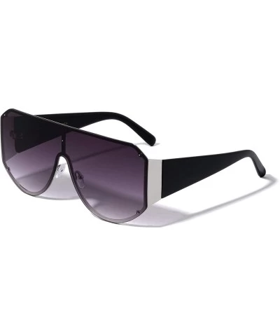 Shield Dallas Flat Top Round Rimless Shield Fashion Sunglasses - Smoke Silver - CZ196MS6L3K $26.97