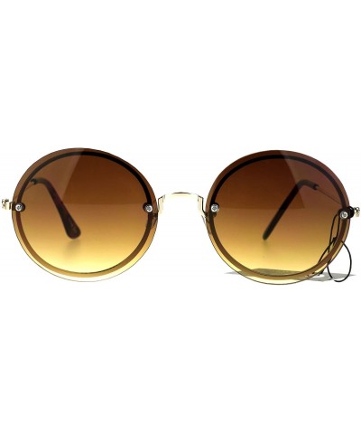 Round Womens Oceanic Lens Rimless Round Hippie Groovy Sunglasses - Brown - C017YQHZ443 $14.04
