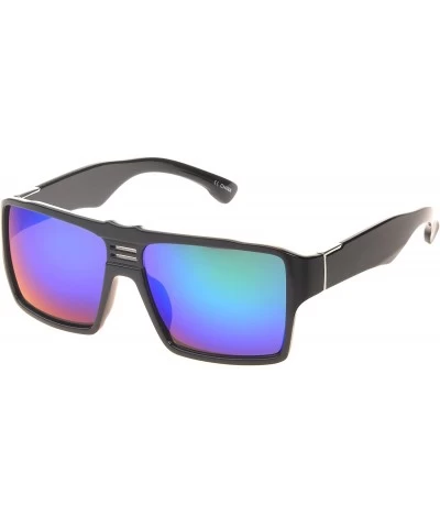 Shield 'Costa' Rectangle Fashion Sunglasses - Green-blue - C511ORPUR63 $31.89
