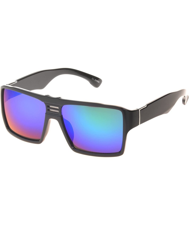 Shield 'Costa' Rectangle Fashion Sunglasses - Green-blue - C511ORPUR63 $20.56