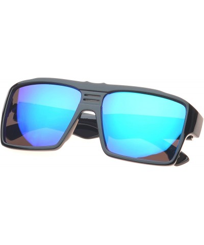 Shield 'Costa' Rectangle Fashion Sunglasses - Green-blue - C511ORPUR63 $20.56