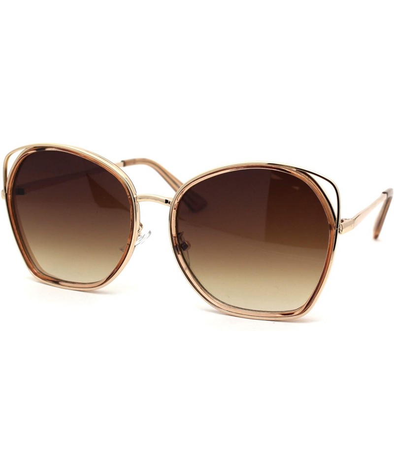Butterfly Womens Luxury Diva Double Rim Butterfly Designer Sunglasses - Gold Beige Brown - C818AH949QH $13.53