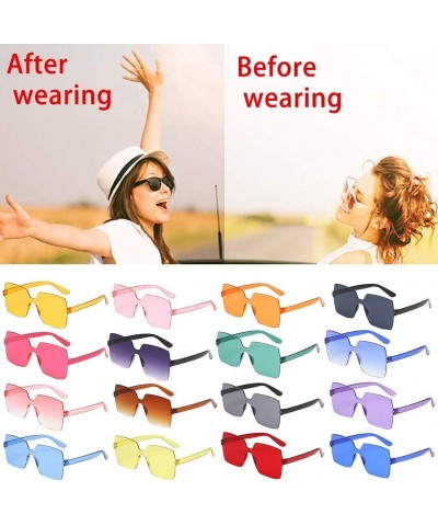 Square One Piece Rimless Sunglasses Transparent Trendy Oceanic Color Tinted Eyewear Retro Eyeglasses for Women Men - C3199HUE...