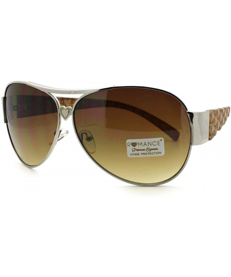 Aviator Women's Aviator Sunglasses Full Frame Heart Design Aviators - Silver Beige - CT11QURKVSP $18.69