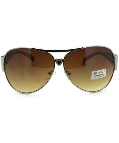 Aviator Women's Aviator Sunglasses Full Frame Heart Design Aviators - Silver Beige - CT11QURKVSP $18.69