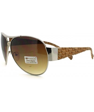 Aviator Women's Aviator Sunglasses Full Frame Heart Design Aviators - Silver Beige - CT11QURKVSP $9.35