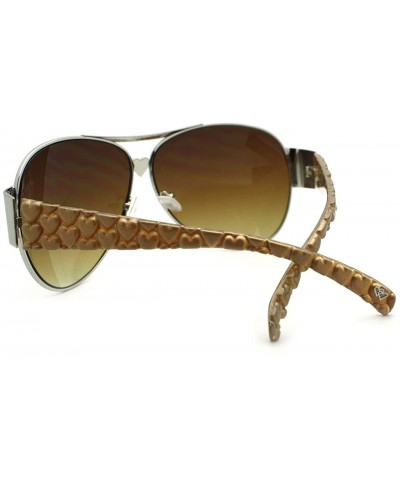 Aviator Women's Aviator Sunglasses Full Frame Heart Design Aviators - Silver Beige - CT11QURKVSP $18.69