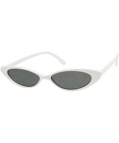 Goggle Slim Small Cateye 90's Hype Fashion MOD Narrow Oval Pointy Clout Thin Sunglasses - White Frame W/ Black Lens - C918K73...