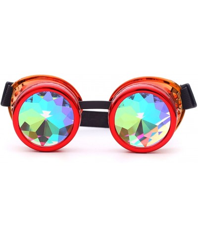 Wrap Kaleidoscope Steampunk Rave Glasses Goggles with Rainbow Crystal Glass Lens - Red-orange - CU18GLNQW3N $18.64
