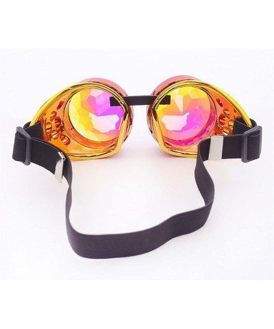 Wrap Kaleidoscope Steampunk Rave Glasses Goggles with Rainbow Crystal Glass Lens - Red-orange - CU18GLNQW3N $11.24