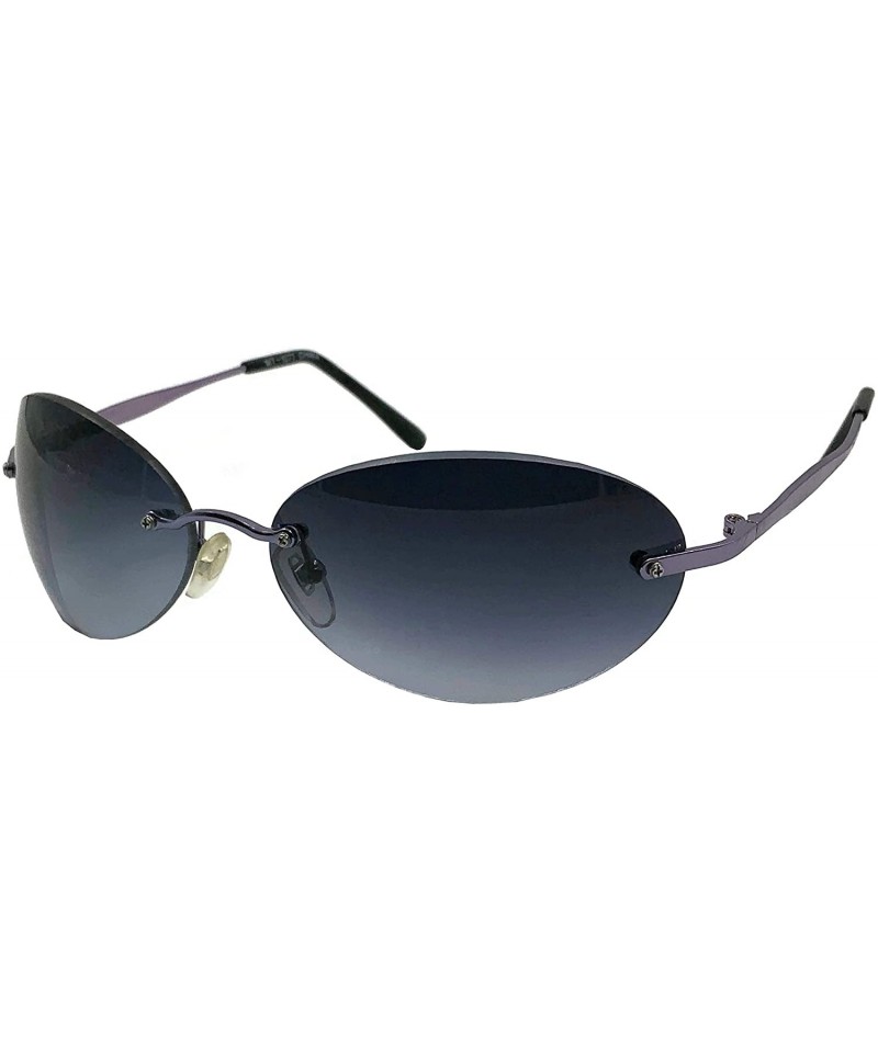 Oval Men's Rimless Sunglasses - Matrix Morpheus NEO Type Costume Black Round Oval - Purple Gradient - CO18Y0YLT7Y $14.72