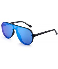 Rimless One Piece Shield Sunglasses for Men Women Flat Top Rimless Mirror Lens - Black Frame / Mirror Blue Lens - CX18RX6IEDZ...