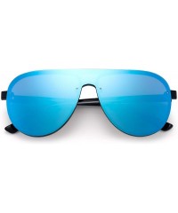 Rimless One Piece Shield Sunglasses for Men Women Flat Top Rimless Mirror Lens - Black Frame / Mirror Blue Lens - CX18RX6IEDZ...
