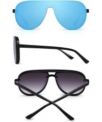 Rimless One Piece Shield Sunglasses for Men Women Flat Top Rimless Mirror Lens - Black Frame / Mirror Blue Lens - CX18RX6IEDZ...
