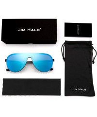 Rimless One Piece Shield Sunglasses for Men Women Flat Top Rimless Mirror Lens - Black Frame / Mirror Blue Lens - CX18RX6IEDZ...