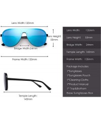 Rimless One Piece Shield Sunglasses for Men Women Flat Top Rimless Mirror Lens - Black Frame / Mirror Blue Lens - CX18RX6IEDZ...