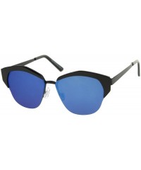 Cat Eye Women's Semi-Rimless Color Mirror Flat Lens Cat Eye Sunglasses 58mm - Black / Blue Mirror - CT12KCNQI1L $9.28