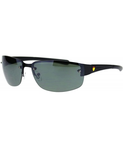 Rectangular Mens Fashion Sunglasses Designer Style Half Rim Rectangular Shades UV 400 - Black (Dark Green) - CU18AYLTU95 $19.55