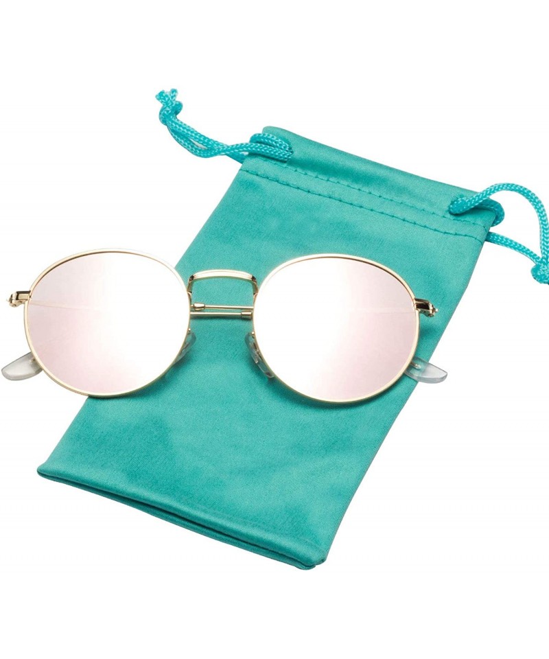 Classic Retro Metal Frame Round Circle Mirrored Sunglasses Men Women Glasses  3447 - Pink Polarized - CX18EXX4HKT