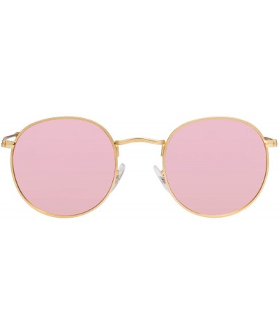 Round Classic Retro Metal Frame Round Circle Mirrored Sunglasses Men Women Glasses 3447 - Pink Polarized - CX18EXX4HKT $15.82