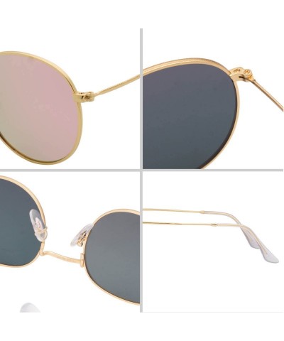 Round Classic Retro Metal Frame Round Circle Mirrored Sunglasses Men Women Glasses 3447 - Pink Polarized - CX18EXX4HKT $15.82