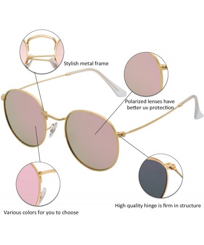 Round Classic Retro Metal Frame Round Circle Mirrored Sunglasses Men Women Glasses 3447 - Pink Polarized - CX18EXX4HKT $15.82