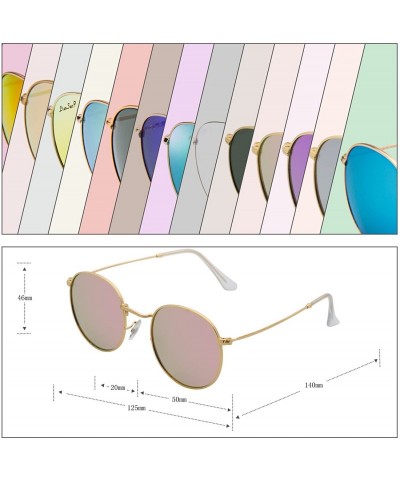 Round Classic Retro Metal Frame Round Circle Mirrored Sunglasses Men Women Glasses 3447 - Pink Polarized - CX18EXX4HKT $15.82