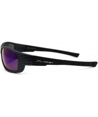 Sport Mens Carbon Fiber Print Rectangular Warp Sport Sunglasses - Black Teal Mirror - CR1956S88NW $10.07