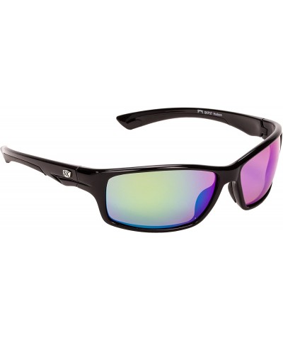 Sport Plus Hudson Polarized Sunglasses - Matte Black-Gray Frame/Green Mirror Amber Base Lens - CC11O5PE39R $42.91