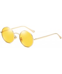 Round Women Vintage Sunglasses Polarized Retro Male Sun Glasses Round Metal Frame Uv400 - Gold With Yellow - CD18X63EEI4 $9.88