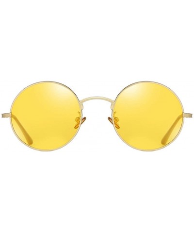 Round Women Vintage Sunglasses Polarized Retro Male Sun Glasses Round Metal Frame Uv400 - Gold With Yellow - CD18X63EEI4 $9.88