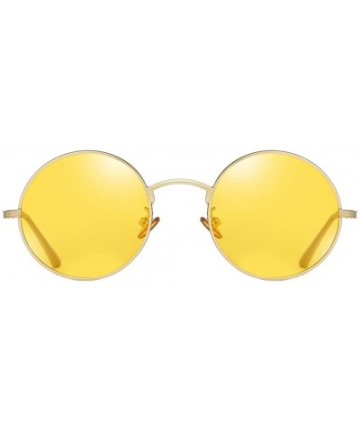 Round Women Vintage Sunglasses Polarized Retro Male Sun Glasses Round Metal Frame Uv400 - Gold With Yellow - CD18X63EEI4 $9.88