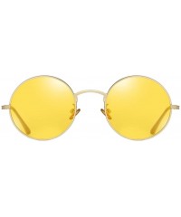 Round Women Vintage Sunglasses Polarized Retro Male Sun Glasses Round Metal Frame Uv400 - Gold With Yellow - CD18X63EEI4 $9.88