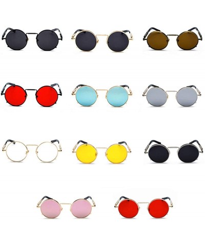 Oversized Clear Red Sunglasses Men Steampunk 2019 Metal Frame Retro Vintage Round Sun Glasses Women Black Uv400 - C9198534Q4U...